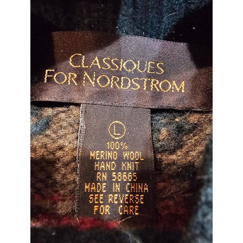 Vintage Nordstrom 100% Merino Wool Hand Knit Floral Turtle Neck Sweater - Picture 7 of 11